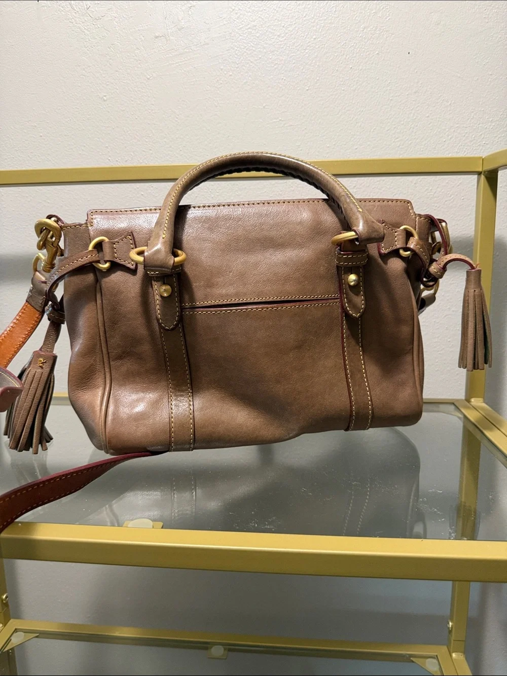 Dooney & Bourke Brown Leather Satchel with Braided Handles